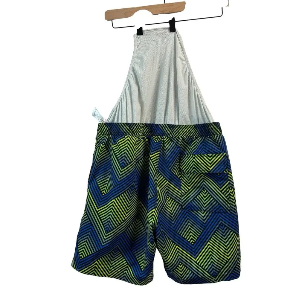 Psycho Bunny Swim Trunks Large Blue Green Adrian Chevron Logo Board Shorts Beach